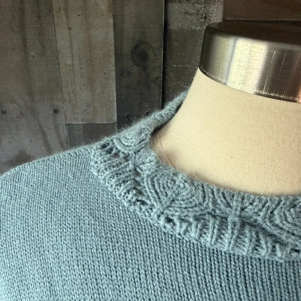 Vintage 90s blue knit mock neck sweater medium pastel feminine cottagecore
